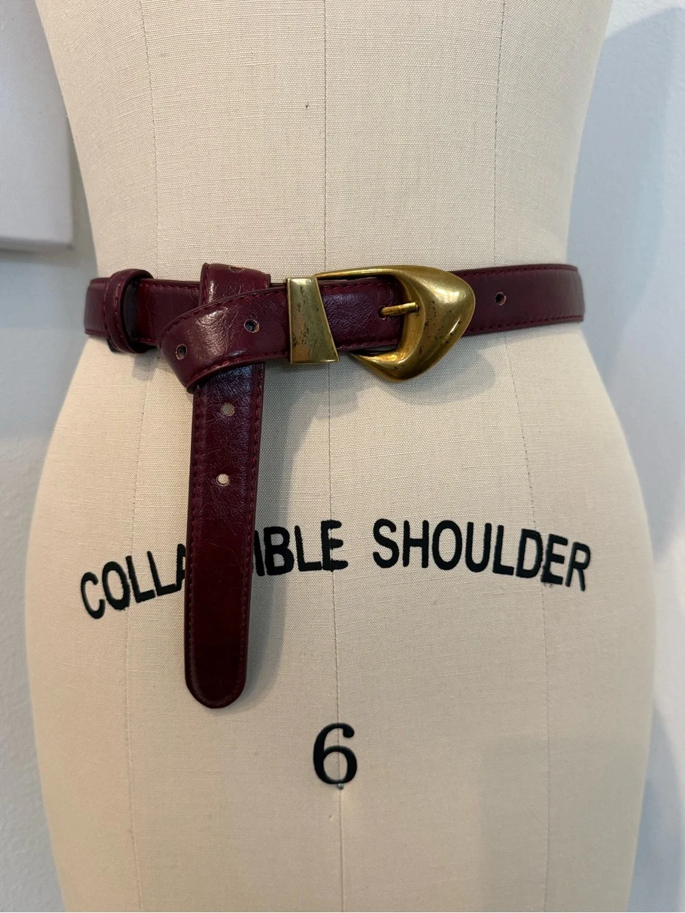 8 Other Reasons Burgundy Leather Belt with Distressed Brass Buckle 26-36”